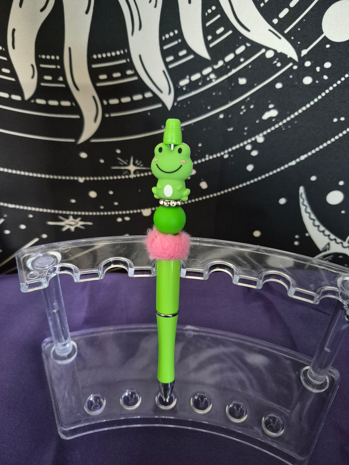 Fluffy pink green frog